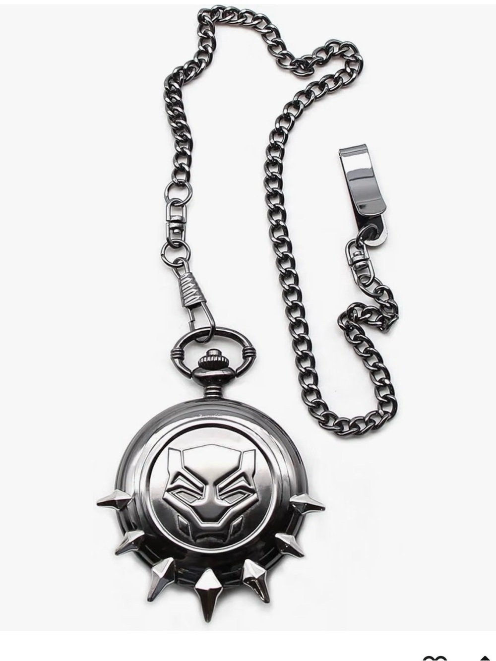 Black Stainless Steel Black Panther Emblem Pocket Watch with Chain